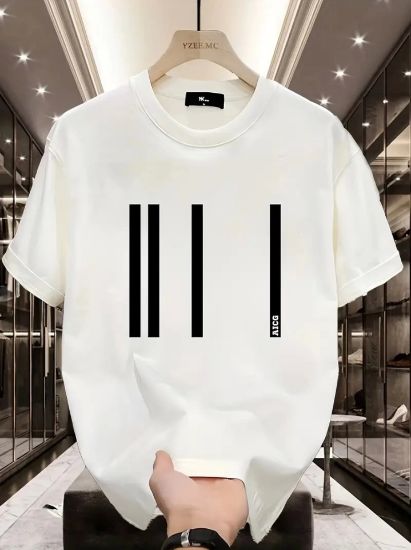 Baskılı Oversize Bisiklet Yaka T-shirt - Beyaz resmi